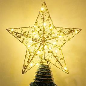 img 4 attached to 🌟 Luxspire Christmas Star Tree Topper - Warm Star Lighted with Beaded Xmas Tree Toppers - Glittered Star-Shaped Metal Treetop - Battery Operated Hollow Star for Christmas Party Bar Decor - Gold