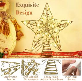 img 2 attached to 🌟 Luxspire Christmas Star Tree Topper - Warm Star Lighted with Beaded Xmas Tree Toppers - Glittered Star-Shaped Metal Treetop - Battery Operated Hollow Star for Christmas Party Bar Decor - Gold