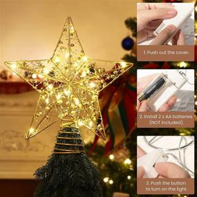 img 1 attached to 🌟 Luxspire Christmas Star Tree Topper - Warm Star Lighted with Beaded Xmas Tree Toppers - Glittered Star-Shaped Metal Treetop - Battery Operated Hollow Star for Christmas Party Bar Decor - Gold