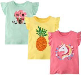 img 4 attached to 🦄 Adorable Unicorn Graphic Sleeve T-Shirts for Girls - Trendy Crewneck Tops, Tees & Blouses