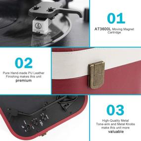 img 1 attached to 🔴 Red Suitcase Design Turntable with Bluetooth & Built-in Speaker - 2-Speed Vinyl Record Player for 7/10/12inch Vinyl Records