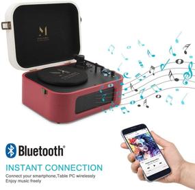 img 3 attached to 🔴 Red Suitcase Design Turntable with Bluetooth & Built-in Speaker - 2-Speed Vinyl Record Player for 7/10/12inch Vinyl Records