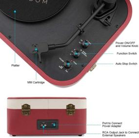 img 2 attached to 🔴 Red Suitcase Design Turntable with Bluetooth & Built-in Speaker - 2-Speed Vinyl Record Player for 7/10/12inch Vinyl Records