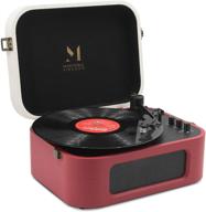 платиновый проигрыватель с bluetooth и встроенным динамиком в красном чемодане - виниловый проигрыватель с двумя скоростями для пластинок размером 7/10/12 дюймов. логотип