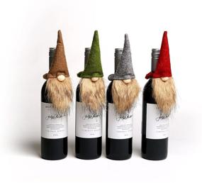 img 4 attached to 🎅 Charming Swedish Tomte Bottle Toppers: Handmade Mini Gnomes for Festive Wine Decor, Perfect Holiday Gift and Party Favor - Set of 4