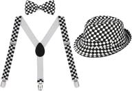 stylish hde adjustable suspenders for boys with pre-tied bow tie and fedora hat logo