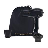 💇 stylecraft peewee dryer tri-plex fusion with silky hair technology, foldable handle, lightweight & portable, concentrator nozzle & diffuser attachments, includes travel bag logo