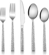 modern square hammered silverware set, e-far 40-piece stainless steel tableware cutlery set for 8, including dinner knives/forks/spoons, mirror polished & dishwasher safe - improved seo logo