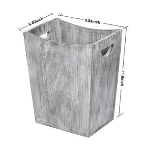 img 2 attached to 🗑️ LIANTRAL Wood Trash Can: Rustic Farmhouse Style Wastebasket for Bathroom, Office, Bedroom & Living Room - Rustic Gray-Green Bin