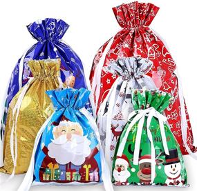 img 4 attached to 🎁 Christmas Drawstring Gift Bags: 22PCS Xmas Goodies Assorted Styles for Wrapping Gifts at Christmas Party