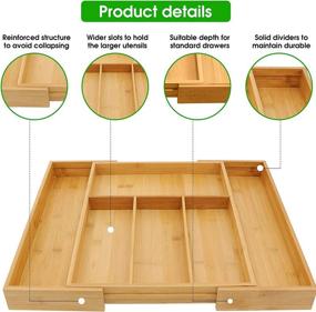 img 2 attached to 🎋 Bamboo Drawer Organizer: Expandable Silverware Tray for Kitchen Utensils and Flatware - 4-6 Slot Wooden Dividers and Cutlery Holder