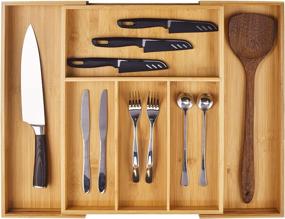 img 4 attached to 🎋 Bamboo Drawer Organizer: Expandable Silverware Tray for Kitchen Utensils and Flatware - 4-6 Slot Wooden Dividers and Cutlery Holder