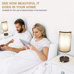 img 1 attached to 🔌 Dimmable Touch Table Lamp with AC Outlet and 2 USB Ports, LIGHTESS Black Fabric Shade for Nightstand Lights, LED Bulbs Included, Ideal for Bedroom and Living Room, Pack of 2, Model LG9925868