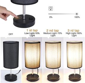 img 3 attached to 🔌 Dimmable Touch Table Lamp with AC Outlet and 2 USB Ports, LIGHTESS Black Fabric Shade for Nightstand Lights, LED Bulbs Included, Ideal for Bedroom and Living Room, Pack of 2, Model LG9925868