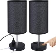 🔌 dimmable touch table lamp with ac outlet and 2 usb ports, lightess black fabric shade for nightstand lights, led bulbs included, ideal for bedroom and living room, pack of 2, model lg9925868 логотип