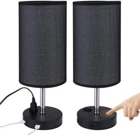 img 4 attached to 🔌 Dimmable Touch Table Lamp with AC Outlet and 2 USB Ports, LIGHTESS Black Fabric Shade for Nightstand Lights, LED Bulbs Included, Ideal for Bedroom and Living Room, Pack of 2, Model LG9925868