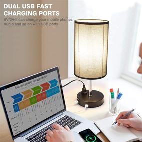 img 2 attached to 🔌 Dimmable Touch Table Lamp with AC Outlet and 2 USB Ports, LIGHTESS Black Fabric Shade for Nightstand Lights, LED Bulbs Included, Ideal for Bedroom and Living Room, Pack of 2, Model LG9925868