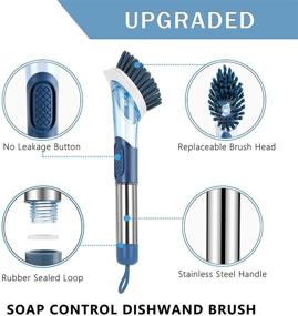 img 3 attached to NileHome Dish Brush with Soap Dispenser – Kitchen Brush for Dishes, Pots, and Pans 🧼 – Replaceable PP Brush Head – Soap Dispensing – Stainless Steel Handle – Effective Kitchen Cleaning Brush