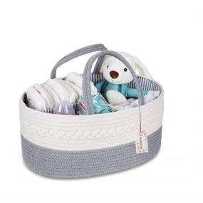 img 4 attached to 👶 SIGNREEN Cotton Rope Baby Diaper Caddy Organizer - Nursery Diaper Tote Bag: Ideal Baby Shower Gift Basket and Travel Organizer (Grey)
