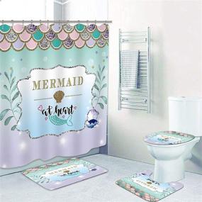 img 4 attached to 🚿 Riyidecor Mermaid Fish Scales Shower Curtain Set 72x72 Inch with 3-Piece Bathroom Rug Set, Plastic Hooks - Ocean Sea Bath Contour Mat, Toilet Lid Cover, U-Shaped Non-Slip Washroom Decor and Shower Accessories