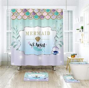 img 2 attached to 🚿 Riyidecor Mermaid Fish Scales Shower Curtain Set 72x72 Inch with 3-Piece Bathroom Rug Set, Plastic Hooks - Ocean Sea Bath Contour Mat, Toilet Lid Cover, U-Shaped Non-Slip Washroom Decor and Shower Accessories