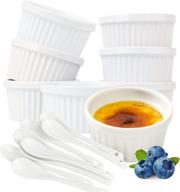 🍮 premium souffle dish ramekins for baking – set of 8, 6 ounce capacity, white with bonus spoons – ideal for creme brulee, desserts, puddings, custards, ice cream, lava cakes, and snacks – 3.5-inch ceramic oven safe round bowls logo