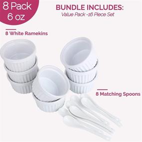 img 3 attached to 🍮 Premium Souffle Dish Ramekins for Baking – Set of 8, 6 Ounce Capacity, White with Bonus Spoons – Ideal for Creme Brulee, Desserts, Puddings, Custards, Ice Cream, Lava Cakes, and Snacks – 3.5-inch Ceramic Oven Safe Round Bowls