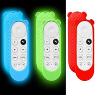 📺 3 pack glowing silicone protective covers for chromecast with google tv 2020 voice remote - enhanced shock absorption and cute ear shape design - glow green, glow blue, and red logo