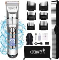 🔌 ceenwes professional hair clippers: cordless trimmer kit with led display, low noise, ipx7 waterproof, hairdressing cape, and travel bag logo