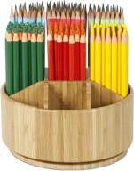 🎨 durable bamboo rotating art supply organizer - darfoo spinning pen pencil holder, desktop carousel organizer for pens, colored pencils, markers, and crafts - sturdy & efficient логотип