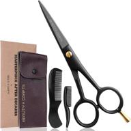 🧔 german beard mustache scissor set: 5'' beauty & crafts tool with 2 combs and pouch for facial hair grooming, cutting, and styling - black logo