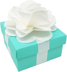 img 4 attached to 🎁 Premium Favor Gift Boxes for Weddings, Bridal Showers, Birthdays, and All Events - 4x4x2 Size, 10 Count Per Pack (1-Pack, Robin Egg Blue) - Includes White Satin Ribbons & Paper Flowers in Each Box