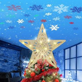 img 4 attached to 🎄 LED Rotating Colorful Snowflake Projector Lights Christmas Tree Topper - Glitter Hollow Golden Star Snow Xmas/Christmas Tree Festival Decoration