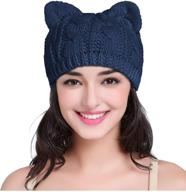 🐱 cute cat ear knit cable rib hat cap beanie for women, men, girls, boys, and teens - v28 logo