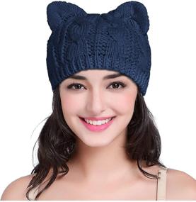 img 4 attached to 🐱 Cute Cat Ear Knit Cable Rib Hat Cap Beanie for Women, Men, Girls, Boys, and Teens - v28