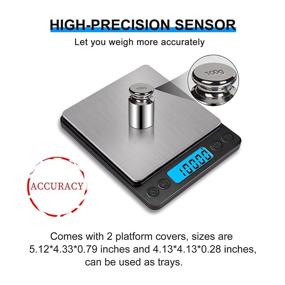 img 3 attached to Upgraded Digital Food Kitchen Scale: High Accuracy YONCON Mini Pocket Scale Measures in Grams and oz for Cooking, Baking, Jewelry with Tare Function, 500g/0.01g, LCD Display, 2 Trays, Batteries Included