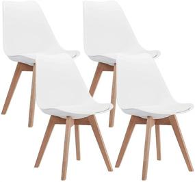 img 3 attached to 🪑 CangLong Mid Century Modern DSW Side Chair Set of 4 with Wood Legs - White, Ideal for Kitchen, Living and Dining Room