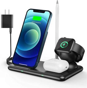 img 4 attached to 🔌 Удобная 4 в 1 беспроводная зарядная станция для Apple Watch, Pencil, Airpods Pro и iPhone 12/11/8, Samsung - Складная зарядная подставка с адаптером QC3.0 18W.