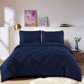 img 4 attached to 🛏️ TOPLUXE Navy Blue King Comforter Set - All Season Quilted Duvet Insert with 2 Pillow Shams (King Size)