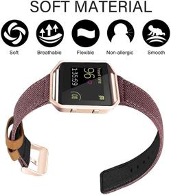 img 1 attached to 📱 Jobese Fitbit Blaze Bands: Soft Classic Canvas Fabric Straps with Genuine Leather and Silver Metal Frame for Men and Women