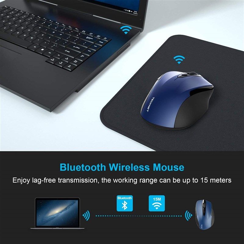 TeckNet 2600DPI Bluetooth Wireless Mouse 12 Month Battery Life with  Indicator