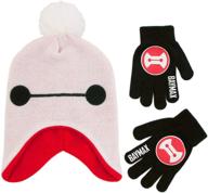 disney boys' little big hero 6 hat and gloves set - cold weather accessories, age 4-7, white/red/black logo