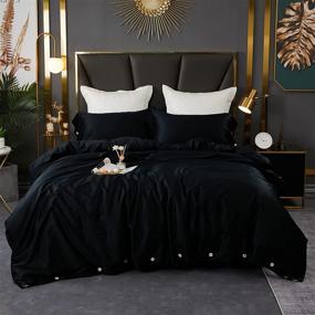 img 4 attached to 🛏️ Softta Modern Luxury 3-Piece Black Queen Size Bedding Set - Solid Color, Elegant, 100% Long-Staple Cotton