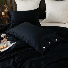 img 2 attached to 🛏️ Softta Modern Luxury 3-Piece Black Queen Size Bedding Set - Solid Color, Elegant, 100% Long-Staple Cotton