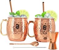 premium kitchen science moscow mule mugs set of 2 - stainless steel lined copper cups (18oz) with complete accessories kit, enhanced design & tarnish-resistant interior logo