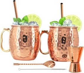 img 4 attached to Premium Kitchen Science Moscow Mule Mugs Set of 2 - Stainless Steel Lined Copper Cups (18oz) with Complete Accessories Kit, Enhanced Design & Tarnish-Resistant Interior