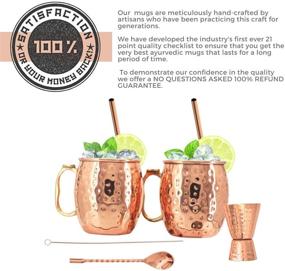 img 2 attached to Premium Kitchen Science Moscow Mule Mugs Set of 2 - Stainless Steel Lined Copper Cups (18oz) with Complete Accessories Kit, Enhanced Design & Tarnish-Resistant Interior