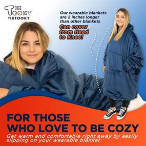 img 1 attached to 🔵 Tiktooky Comfy Blanket Hoodie: The Perfect Gift for Men, Women, Mom, and Wife - Oversized Sherpa Fleece Sweatshirt with Deep Pocket, Elastic Sleeve, and Warm Hooded Robes in Blue