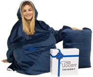 🔵 tiktooky comfy blanket hoodie: the perfect gift for men, women, mom, and wife - oversized sherpa fleece sweatshirt with deep pocket, elastic sleeve, and warm hooded robes in blue logo