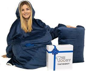 img 4 attached to 🔵 Tiktooky Comfy Blanket Hoodie: The Perfect Gift for Men, Women, Mom, and Wife - Oversized Sherpa Fleece Sweatshirt with Deep Pocket, Elastic Sleeve, and Warm Hooded Robes in Blue